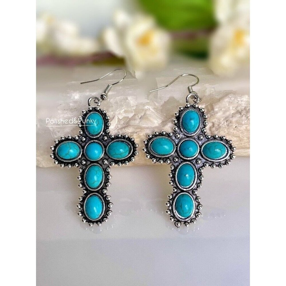 Cross earrings ~ Turquoise cross Earrings ~ Dangle cross earrings ~ in gift box